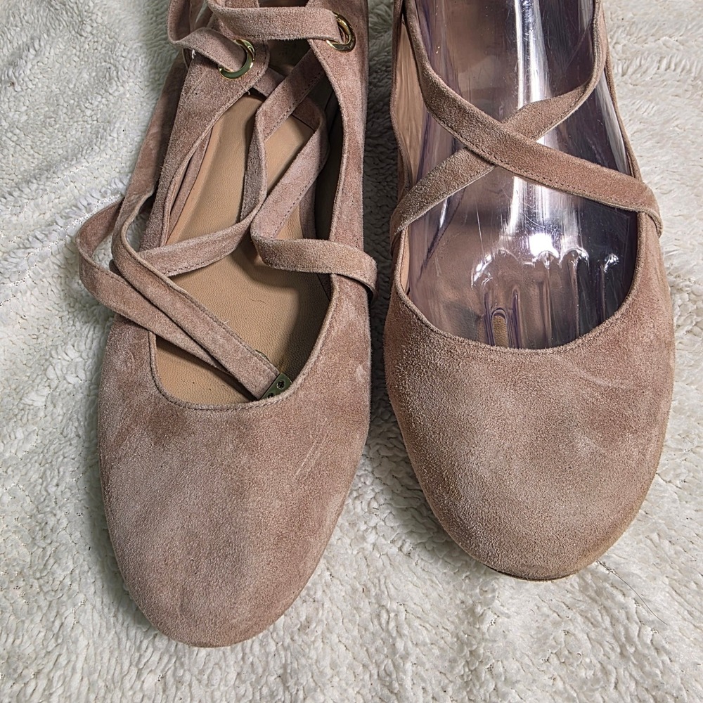 Diane von Furstenberg Lace Up Ankle Wrap Ballet Flats Tan Suede Women 10 - Picture 4 of 9